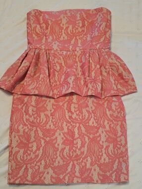 ZARA Pink and Nude Lace Strapless Dress